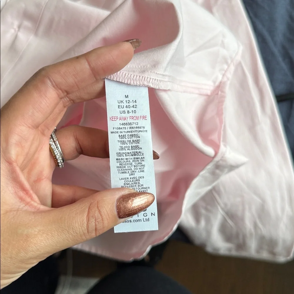 ASOS baby pink cinch waist shirt with shoulder pads and tie - Picture 6 of 7